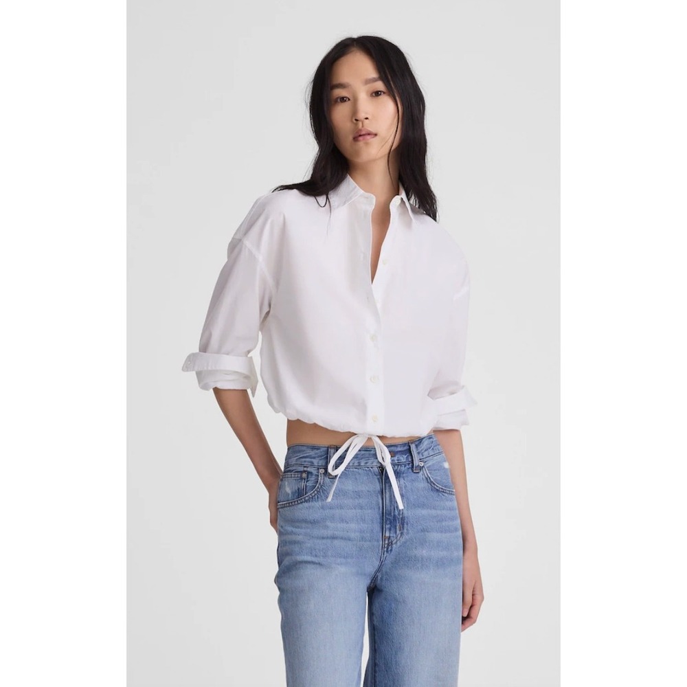 Madewell Cinched Tie Hem Button Down White Cotton NWT Small